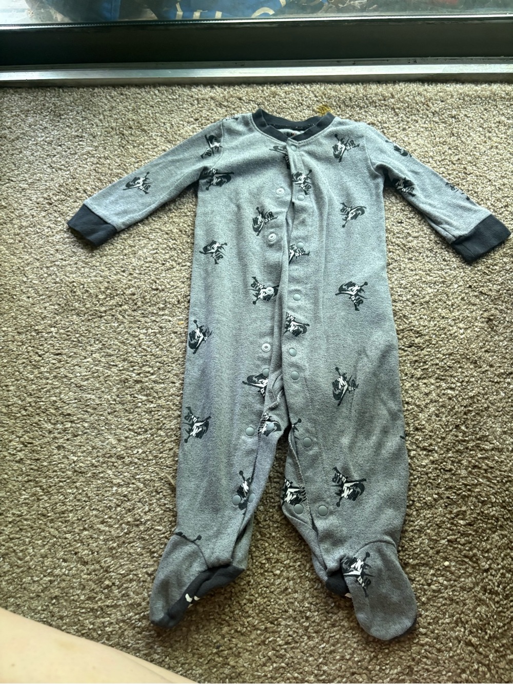 Jordan Grey Footed Pajama One-Piece with Black Trim